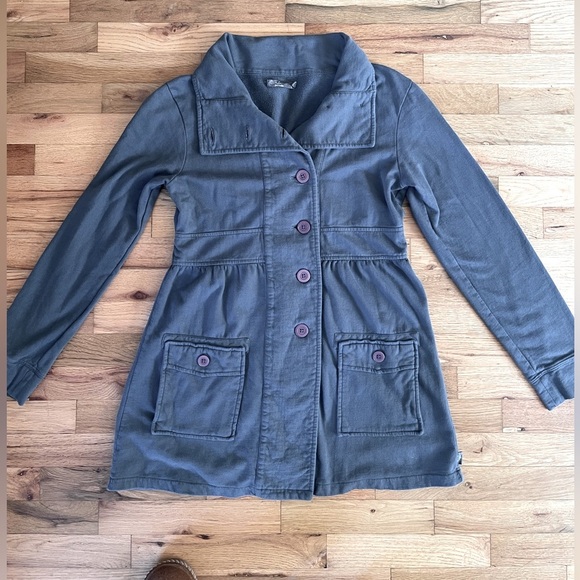 Prana Breathe Sylvia Jacket Gray with Purple Buttons Women's Size Large - Picture 8 of 12